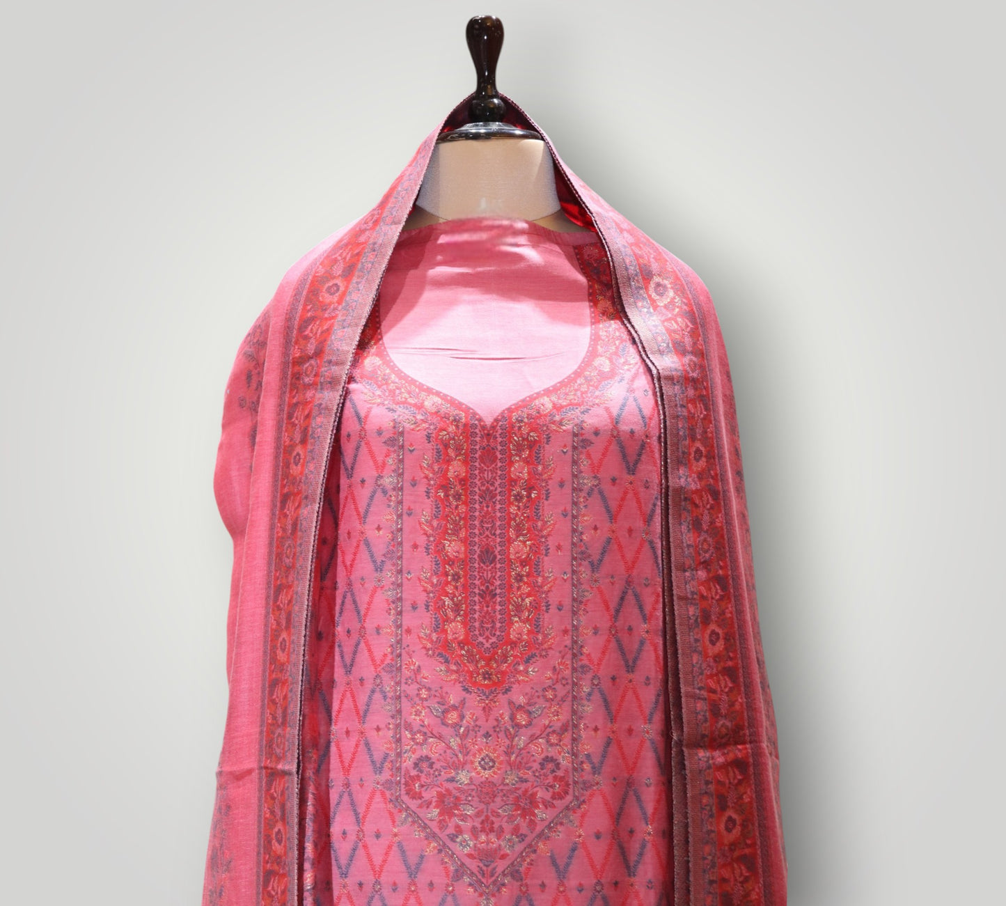 Pink Pure Silk Kani Handwoven Suit