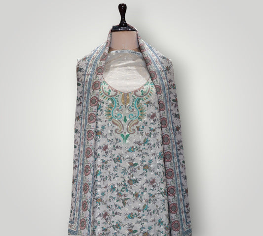 Beige Pure Cotton Chicken Kari Suit