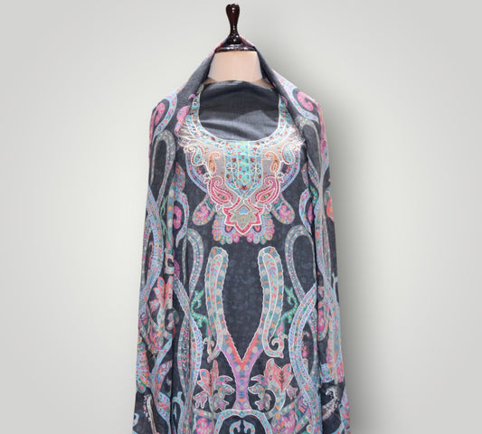 Dark Grey Pure Cotton Kalamkari Designer Suit