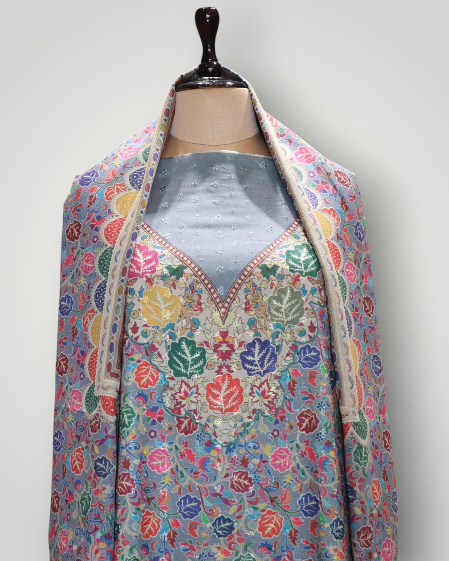 Light Blue Pure Cotton Chicken Kari Suit