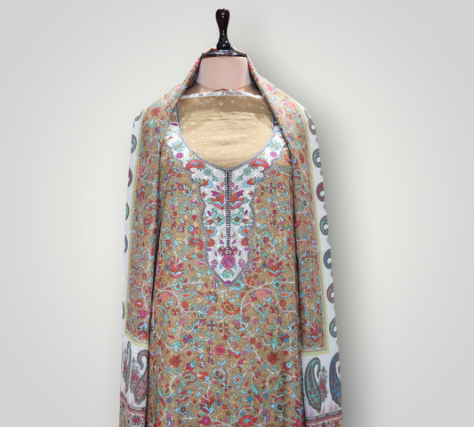 Beige Pure Cotton Chicken Kari Suit