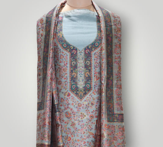 Light Blue Pure Silk All Over Kani Weaving Designer Suit