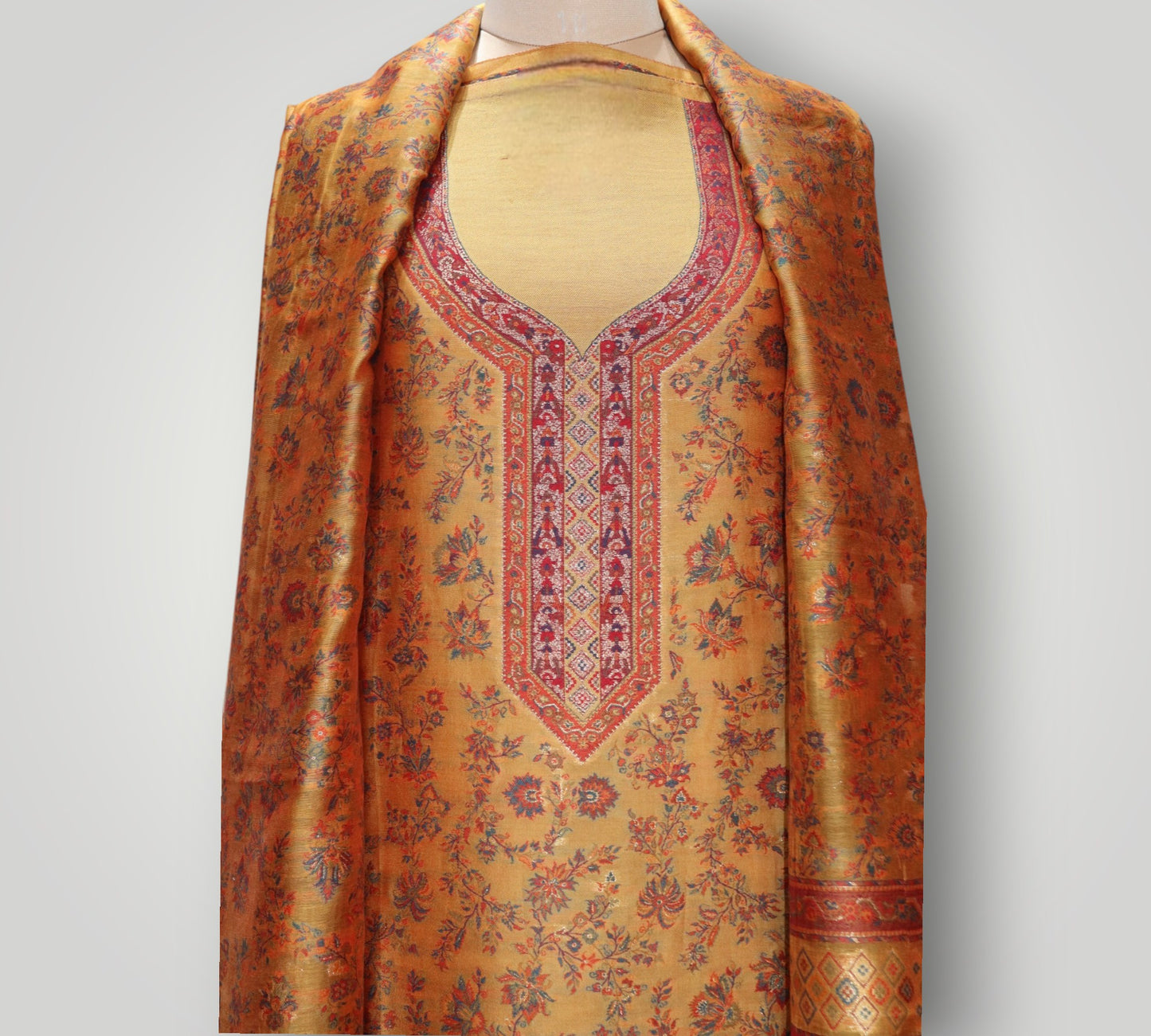 Orange Pure Silk Kani Handwoven Designer Suit