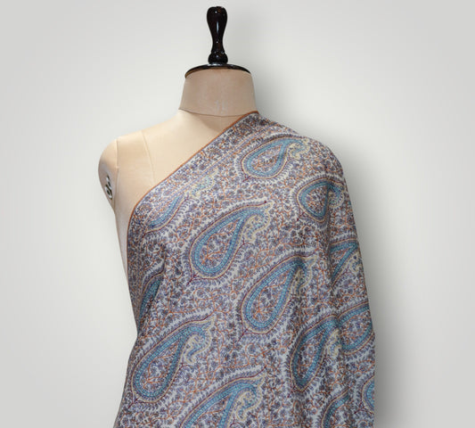 White Masterpiece Pure Pashmina Badam Jama Shawl