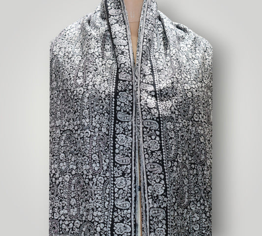 Exclusive Black Pure Pashmina Sozni Jama Gents Shawl