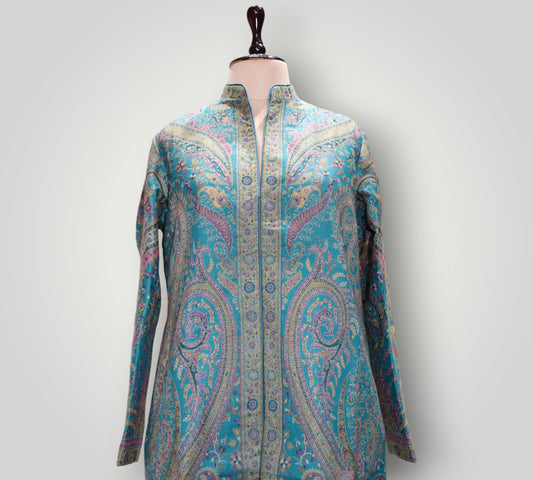 Sky Blue Fine Wool Kani Handwoven Coat
