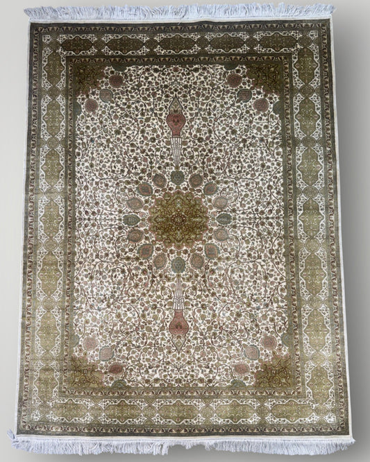 5 FT × 7 FT Ardabil Silk On Silk Hand Knotted Carpet