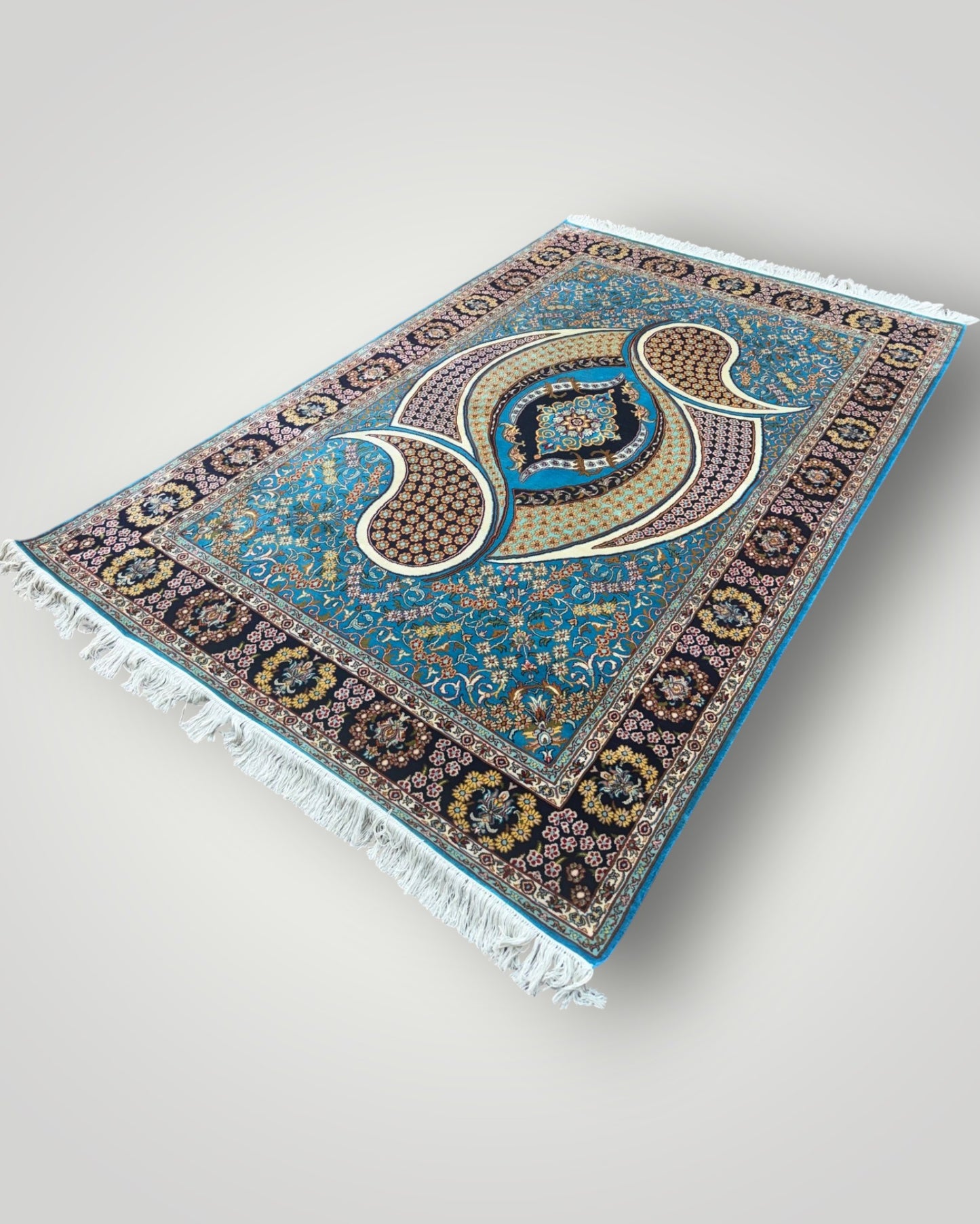 6 FT × 4 FT Bagh E Badam Silk On Silk Hand Knotted Carpet