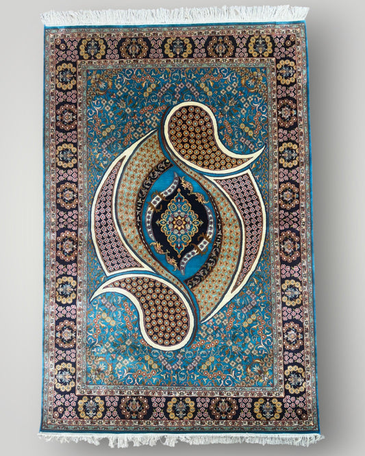 6 FT × 4 FT Bagh E Badam Silk On Silk Hand Knotted Carpet