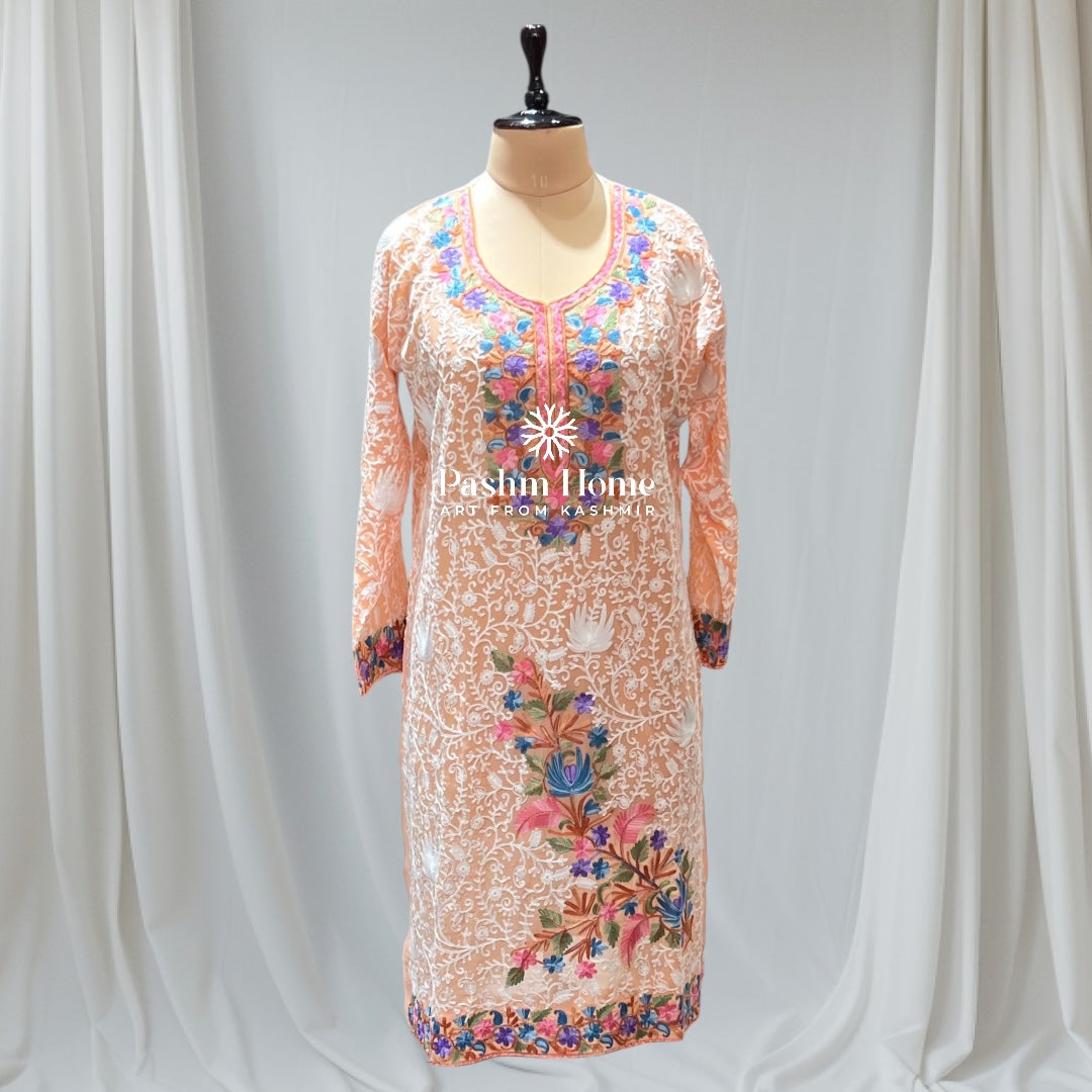 Orange Floral Pure Georgette Top Suit