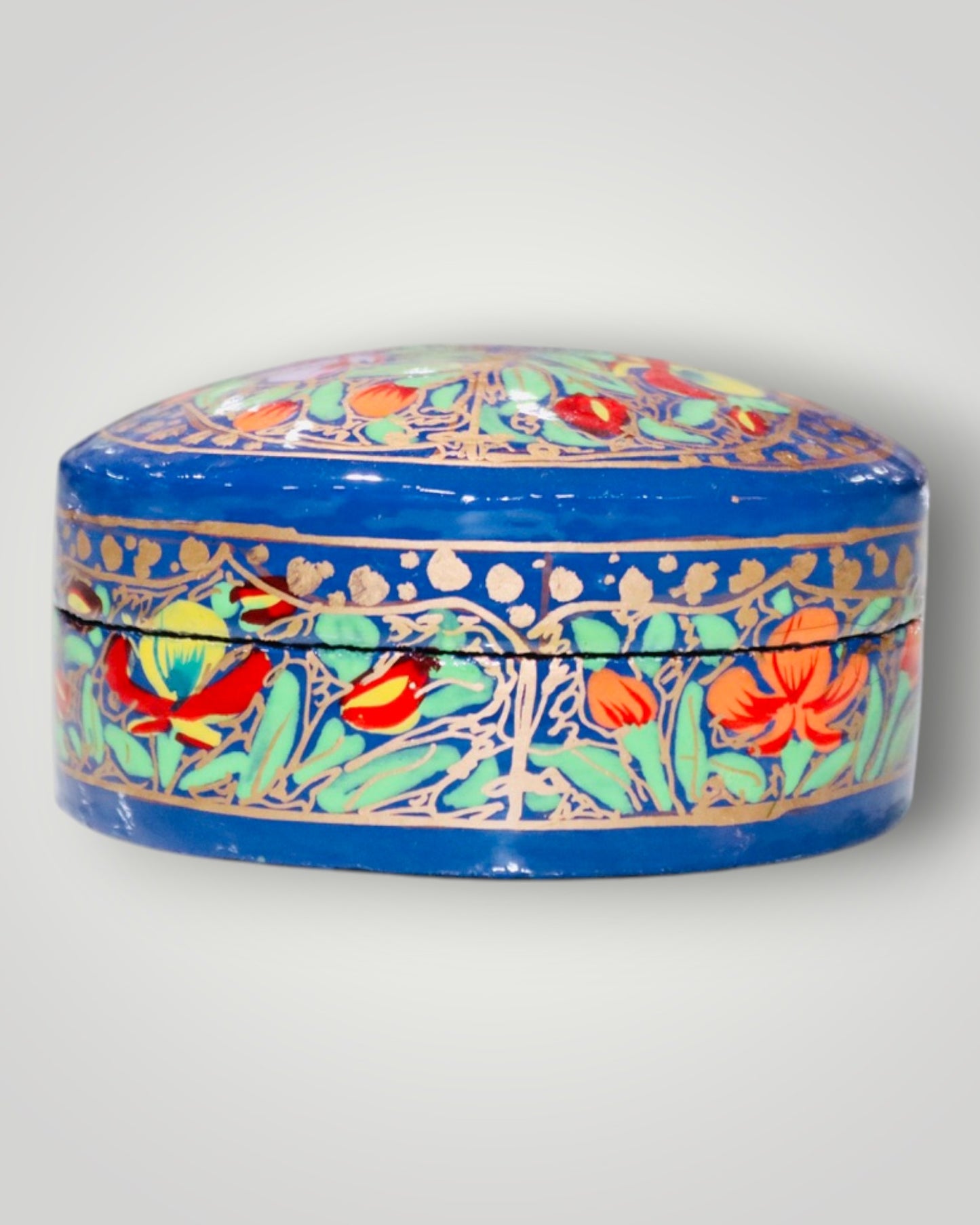 Blue Paper Mache Round Box