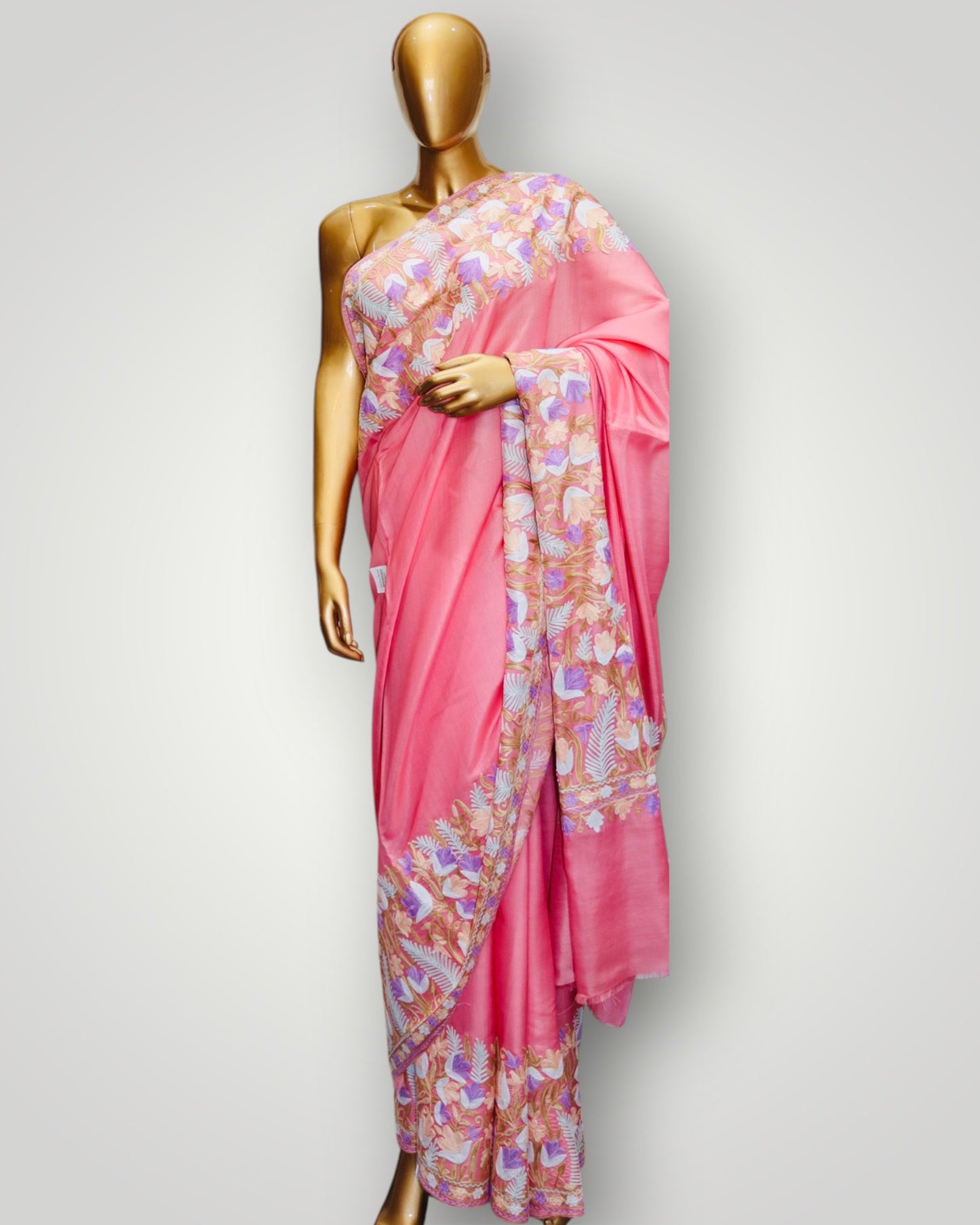 Pink Silk Ari Work Saree