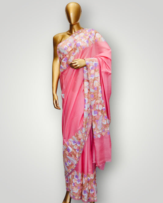 Pink Silk Ari Work Saree