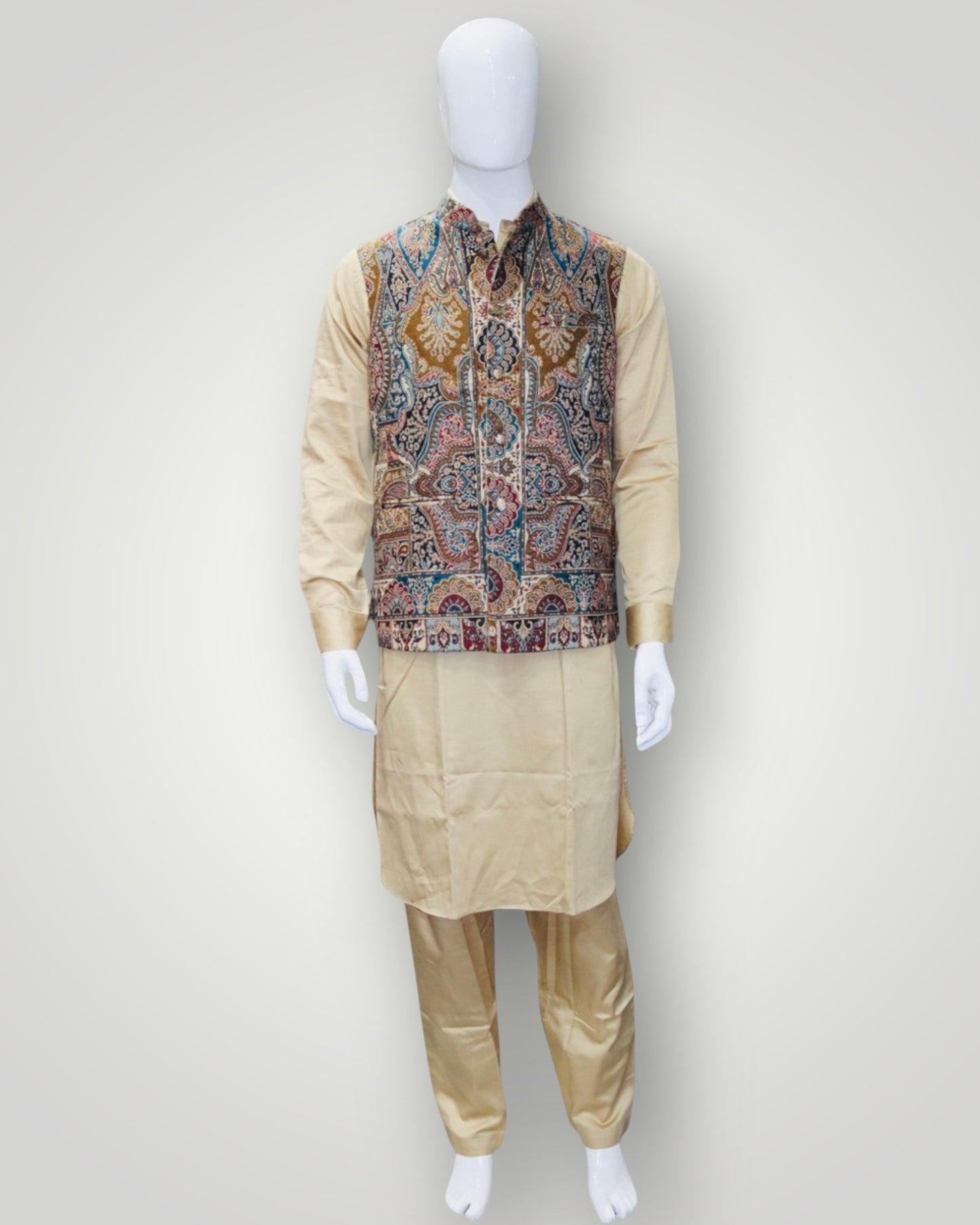Orange Kani Embroidered Jamawar Waistcoat