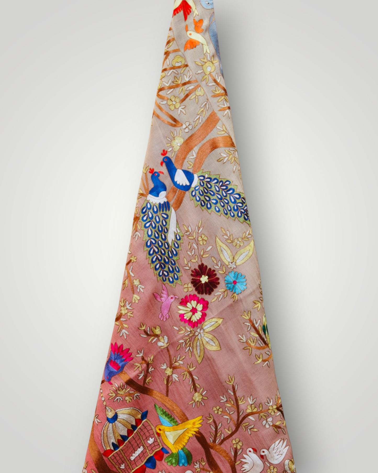 Peach Shikargah Pure Pashmina Handmade Kalamkari Shawl