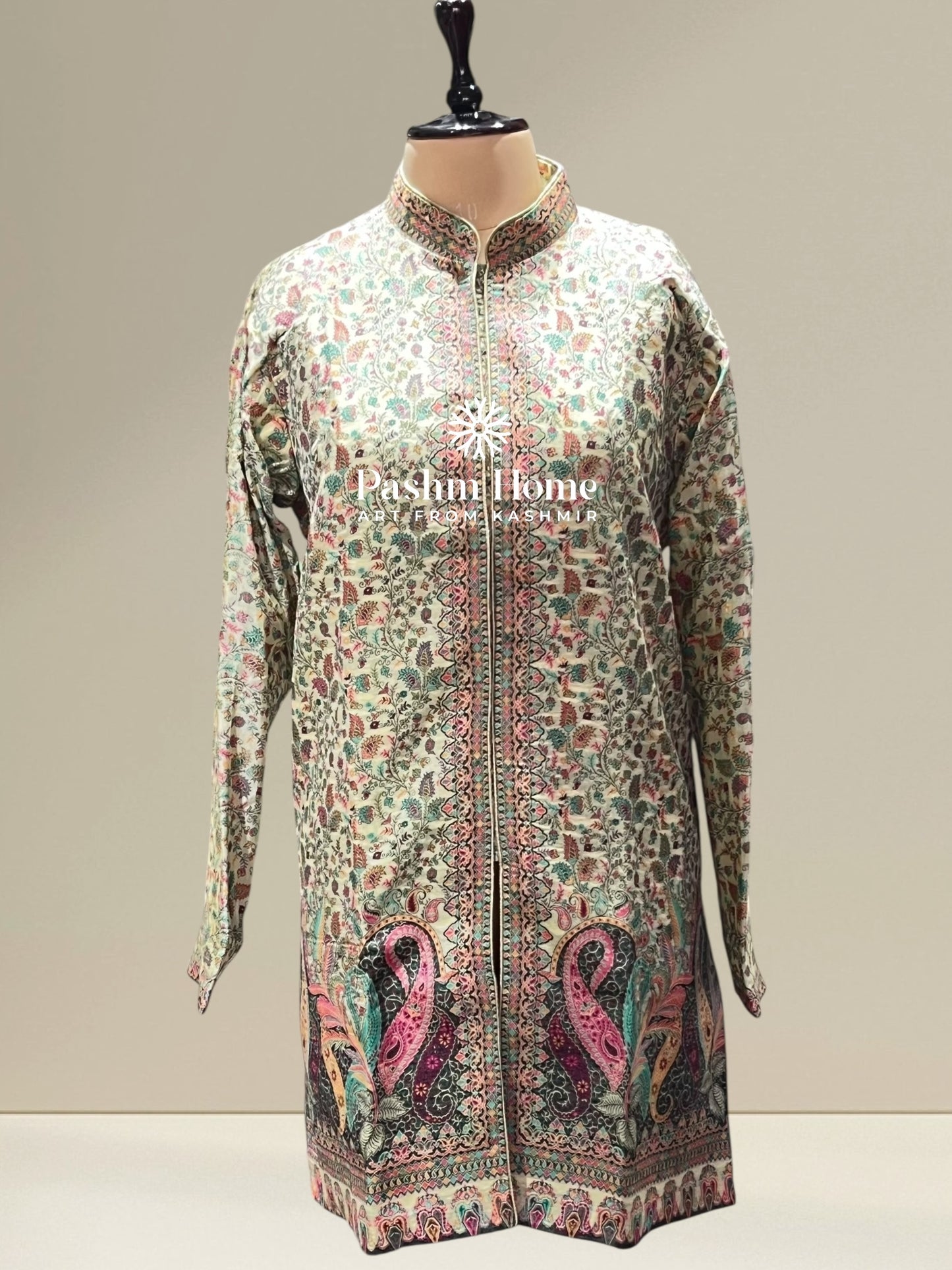 Cream Beige Fine Silk Kani Coat