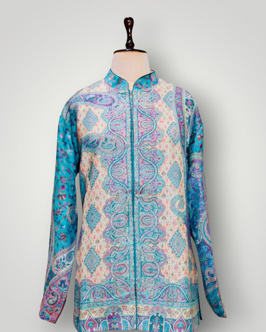 Tiffany Blue Pure Wool Kani Jamawar Short Jacket