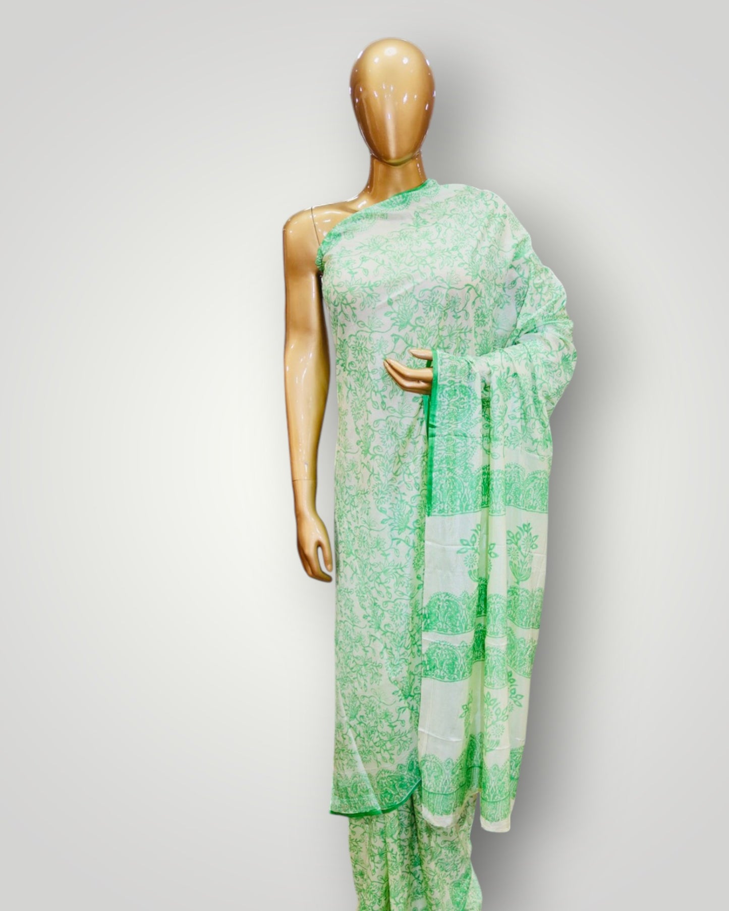 Green Printed Silk Saree