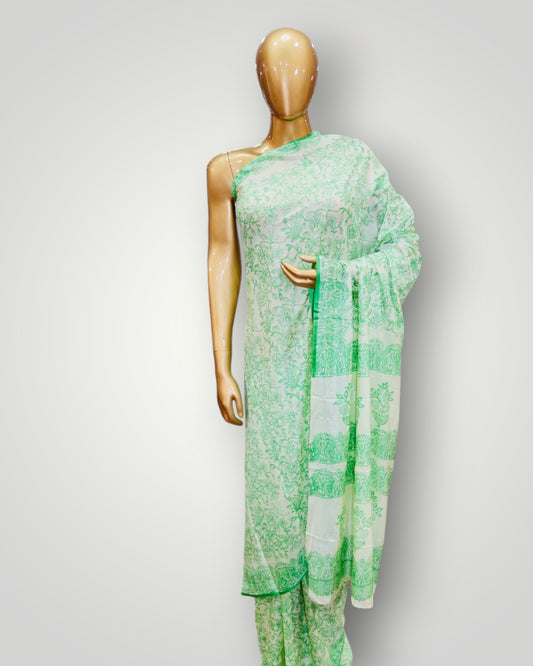 Green Printed Silk Saree