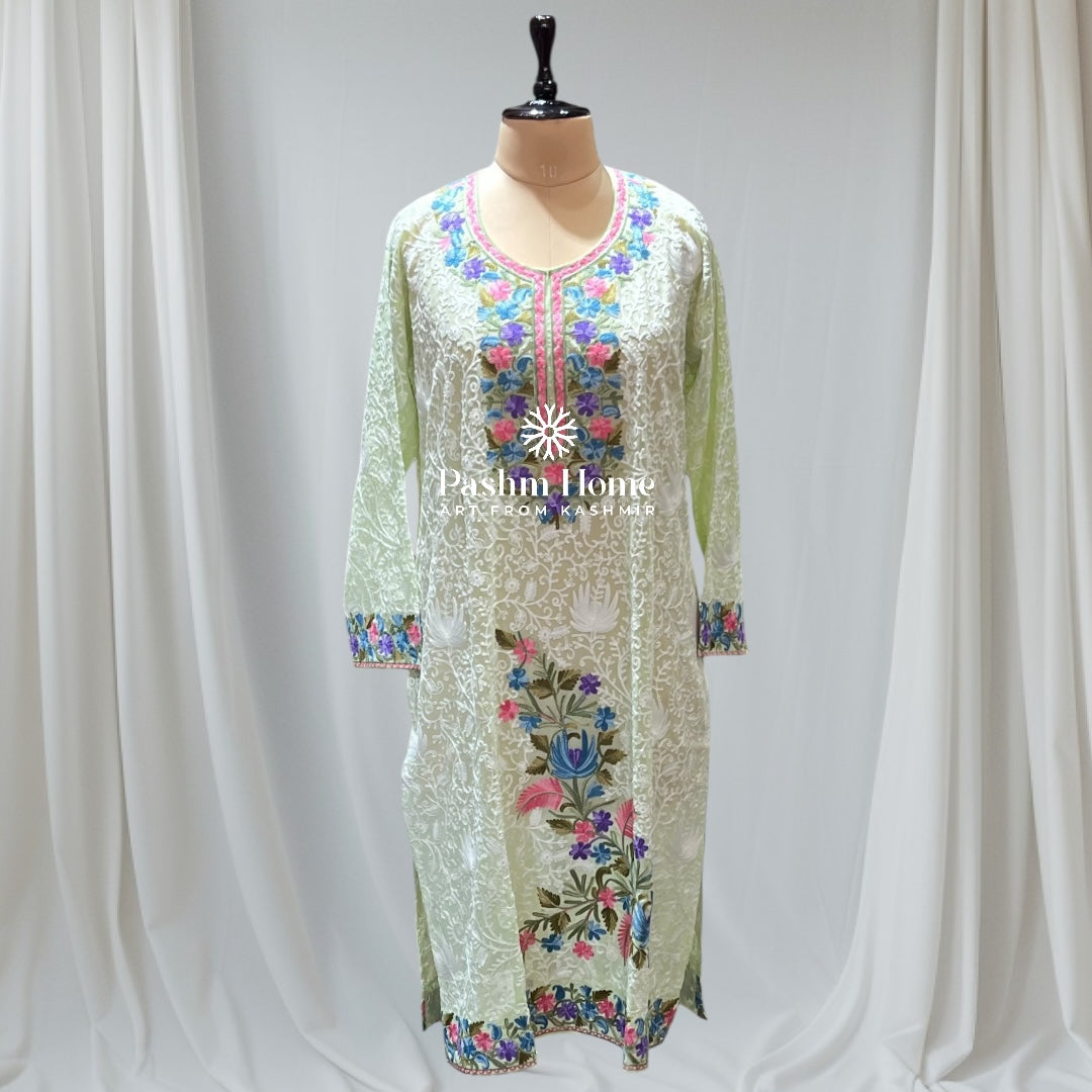 Light Green Floral Pure Georgette Top Suit