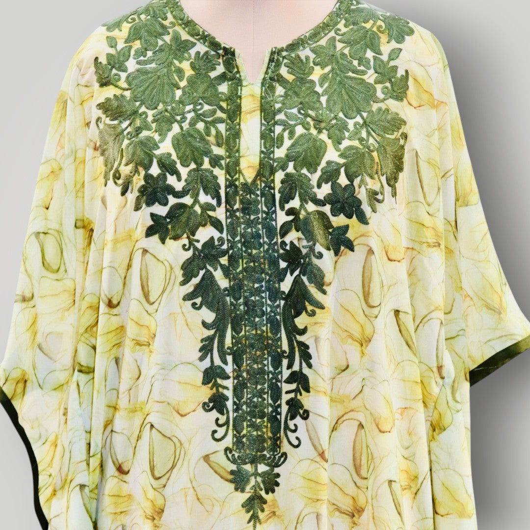 Ivory Printed Georgette Short Kaftan