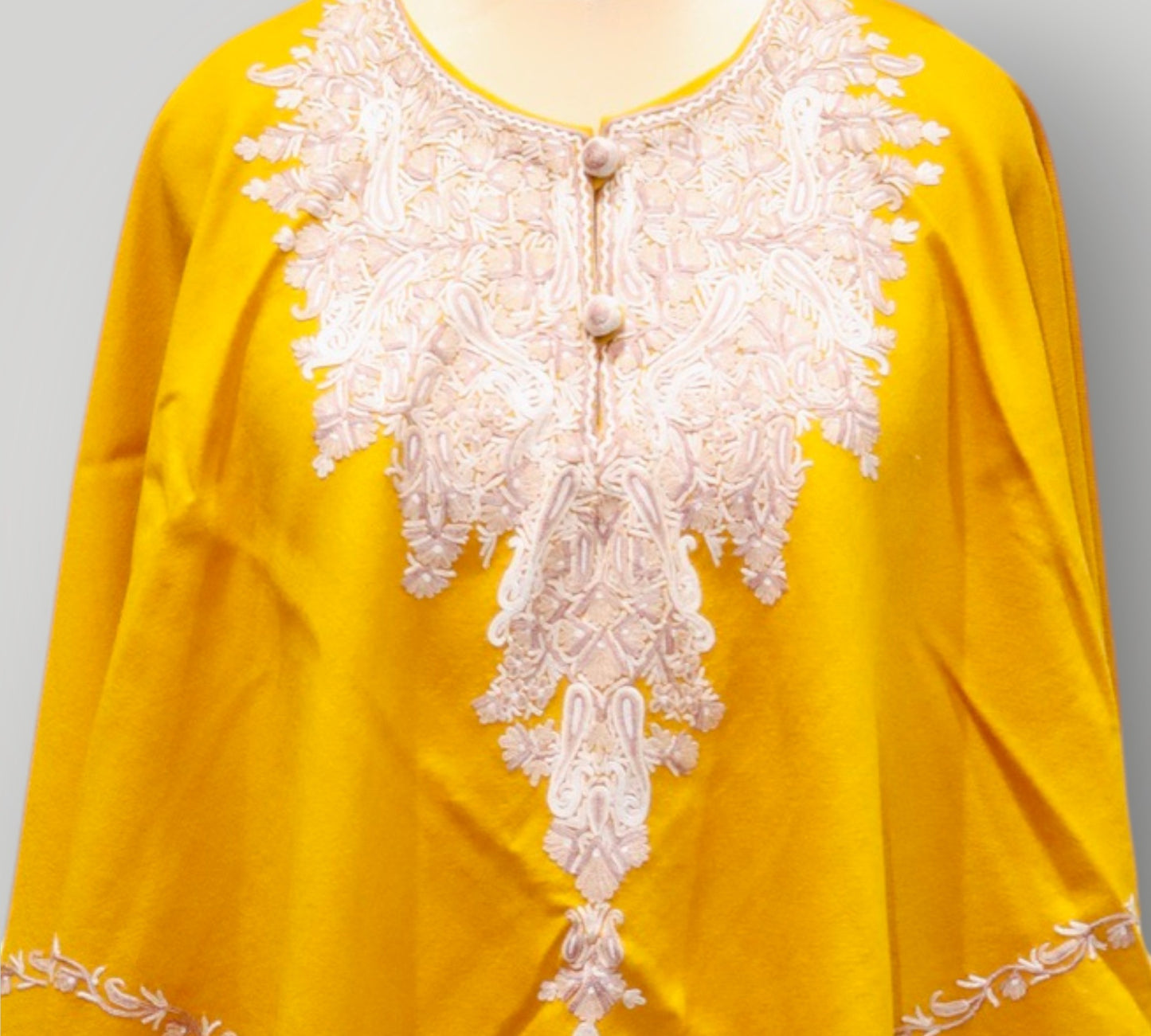 Yellow Floral Embroidery Handwoven Poncho
