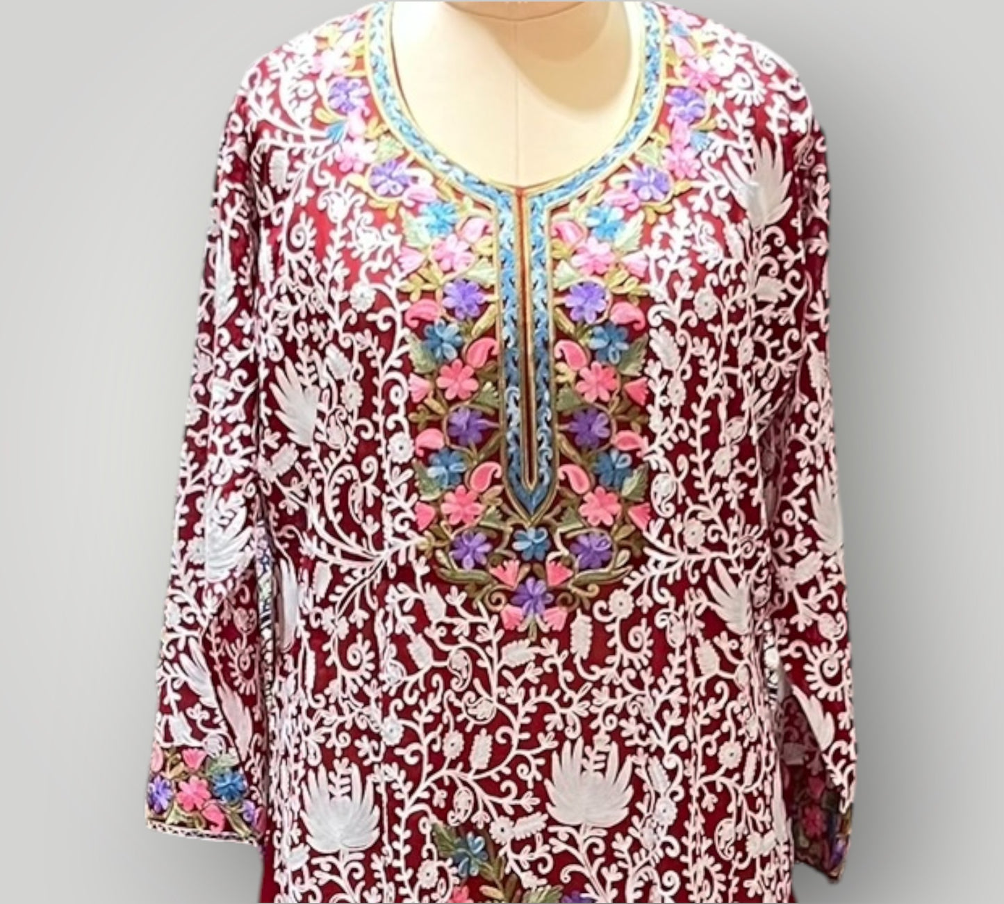 Red Floral Georgette Top Suit With Hand Embroidered Ari Work
