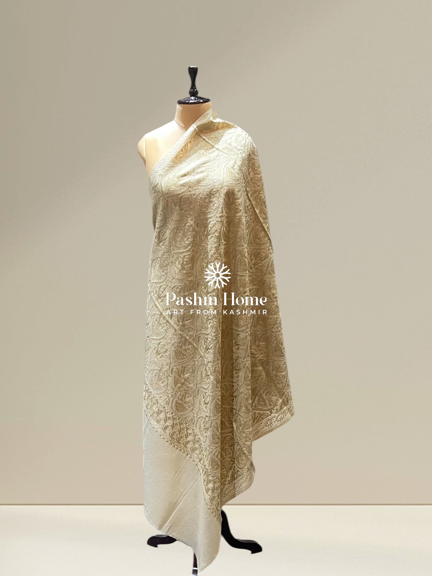 Off White Fine Wool Zari Shawl