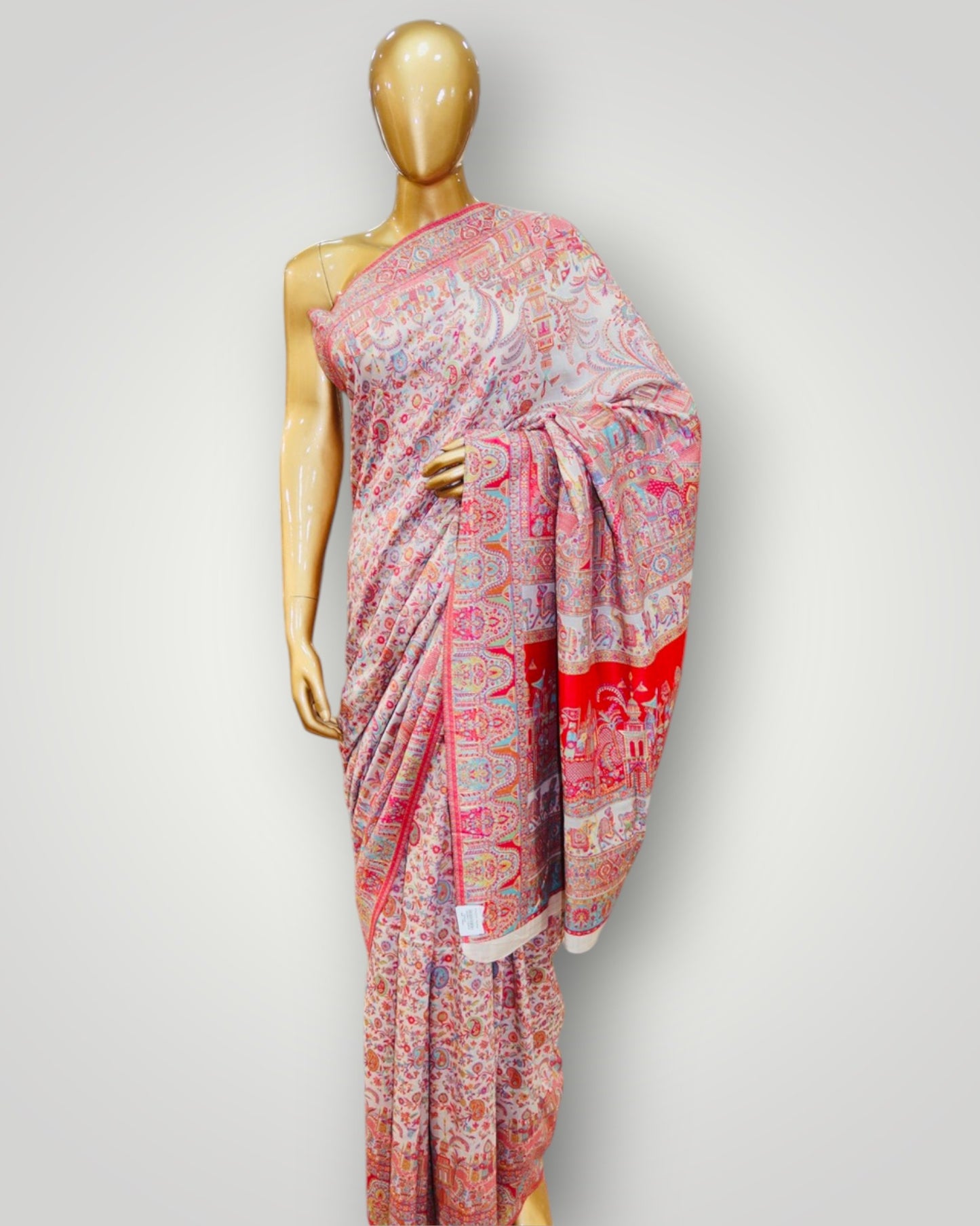 Soft Grey Darbar Kani Allover Silk Saree