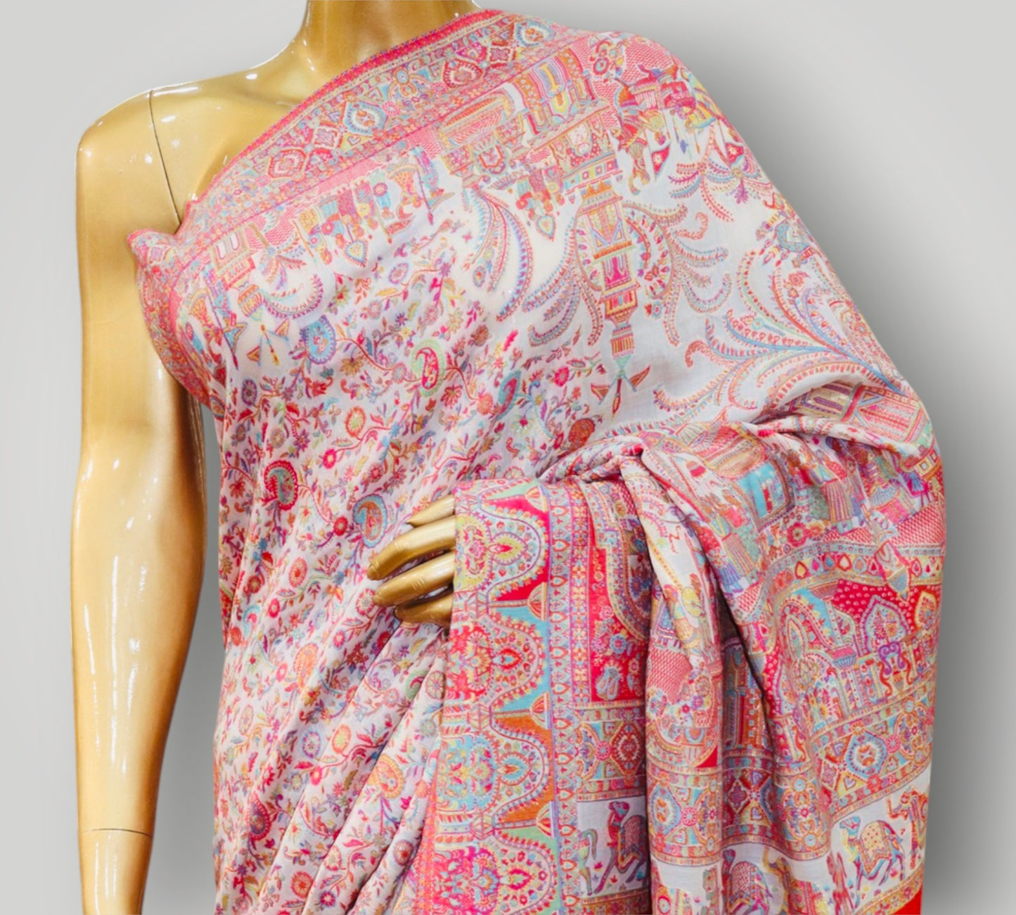 Soft Grey Darbar Kani Allover Silk Saree