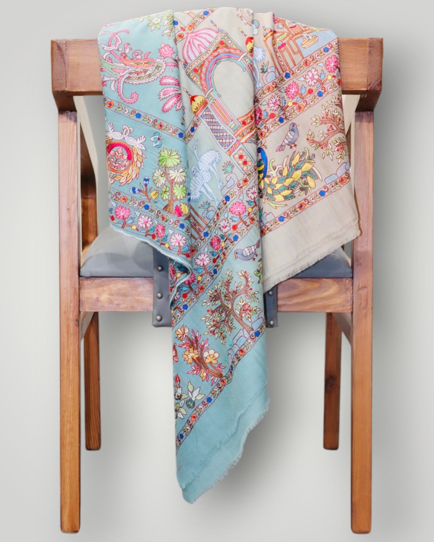 Lavender Shikargah Design Pure Pashmina Handmade Kalamkari Shawl
