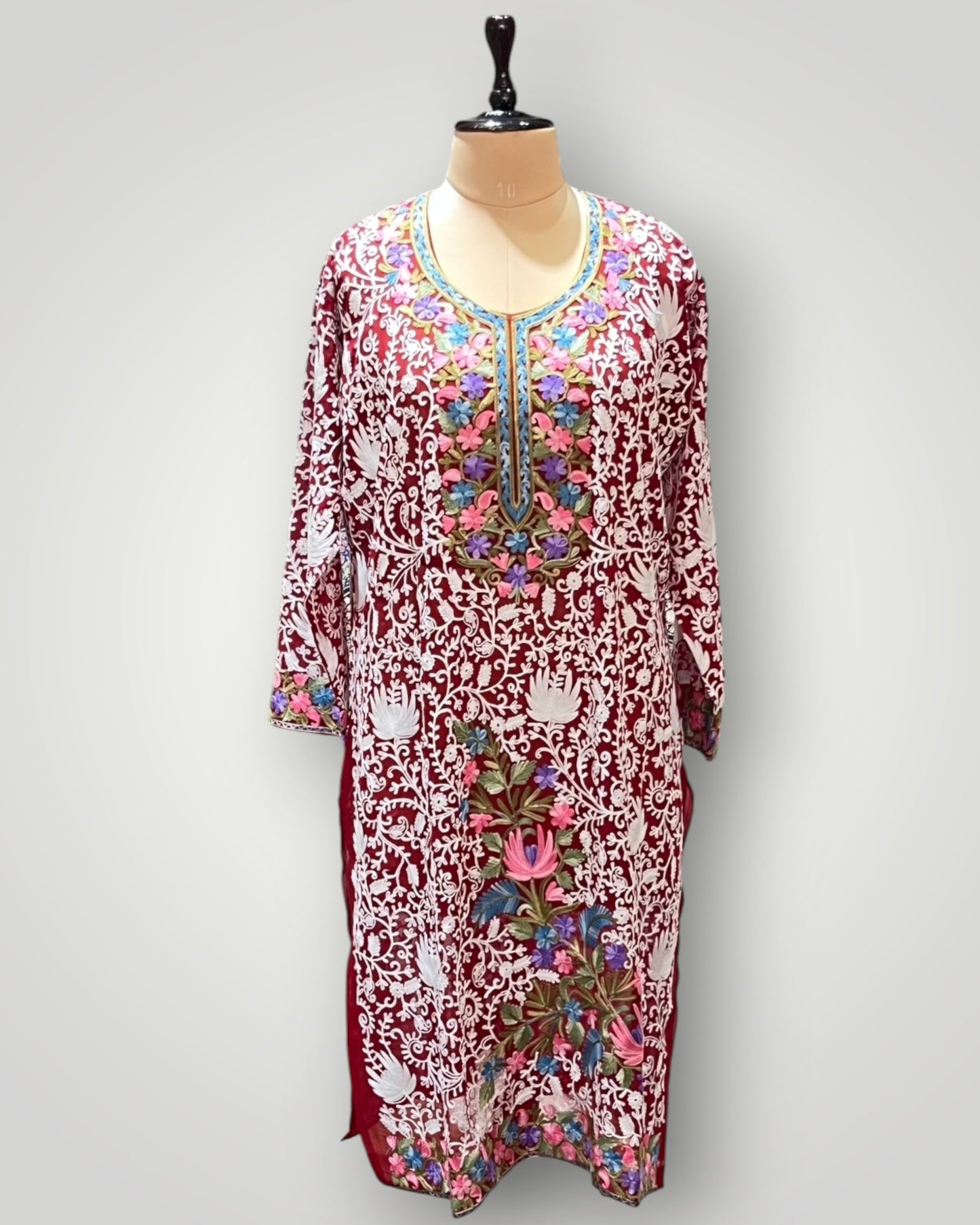 Orange Floral Pure Georgette Top Suit With Hand Embroidered Ari Work