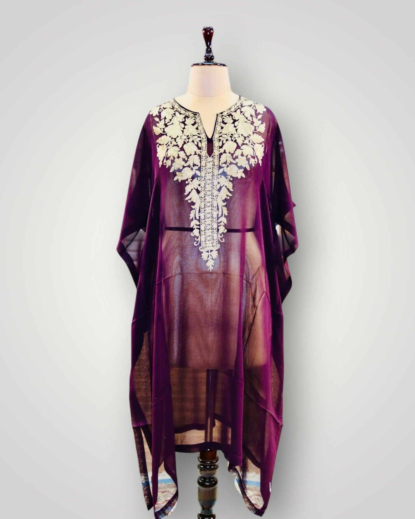 Ivory Printed Georgette Short Kaftan