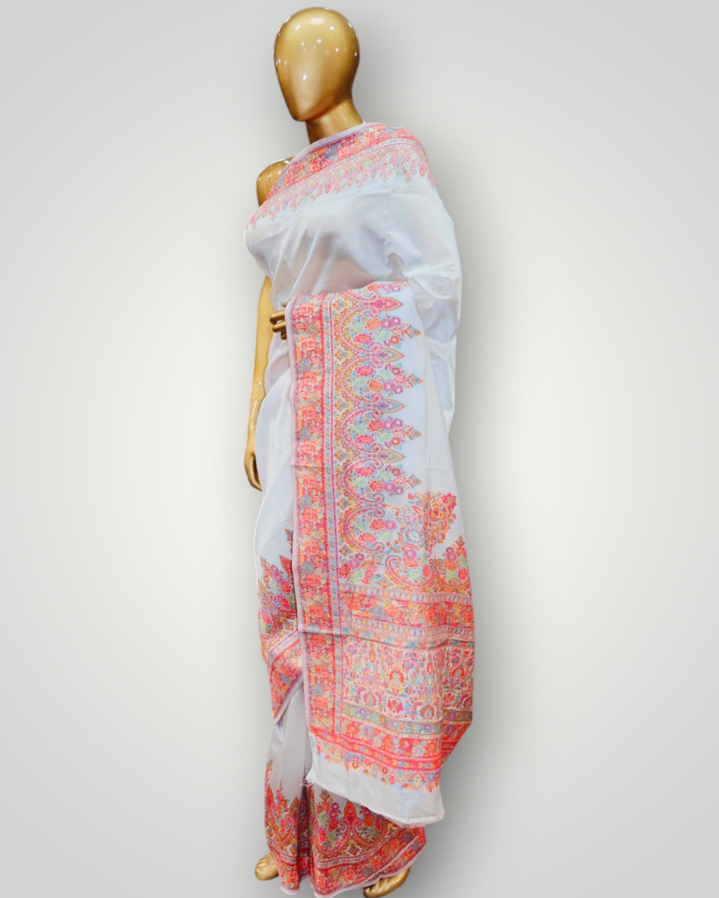 White Kani Border Silk Saree