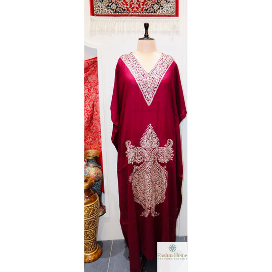 Dark Red Fine Wool Long Kaftaan