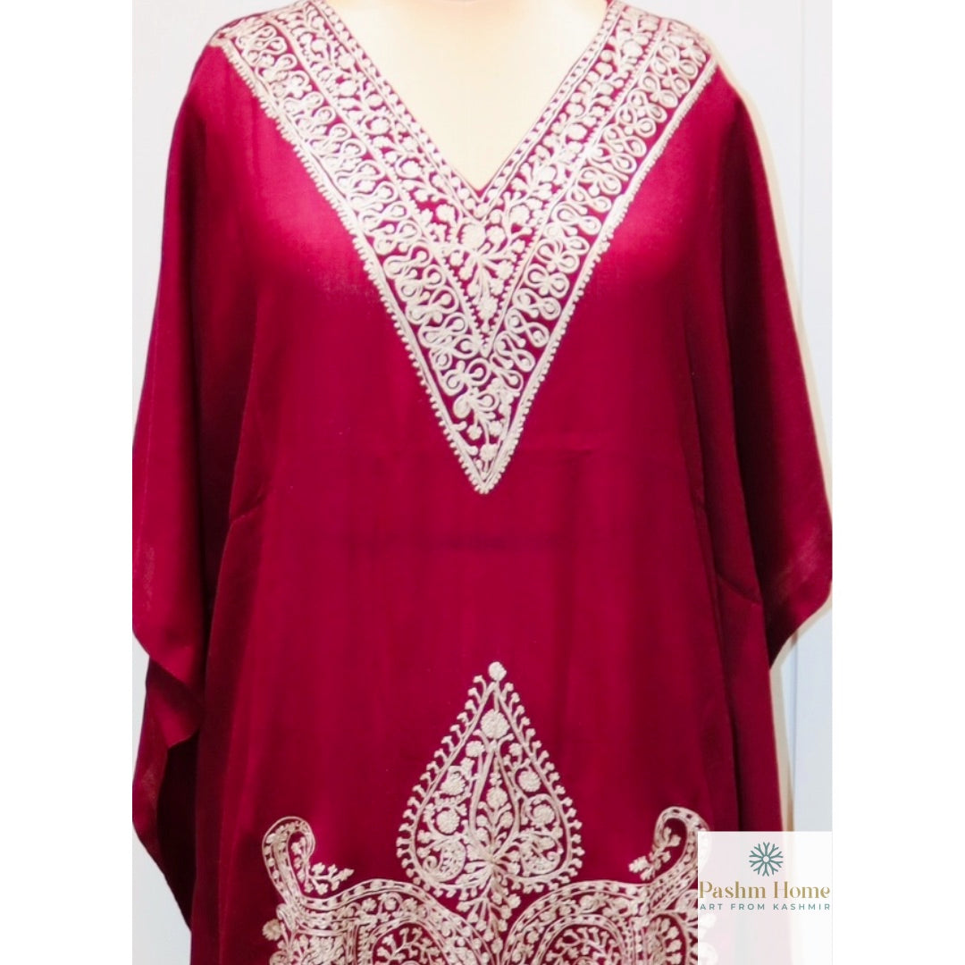 Dark Red Fine Wool Long Kaftaan