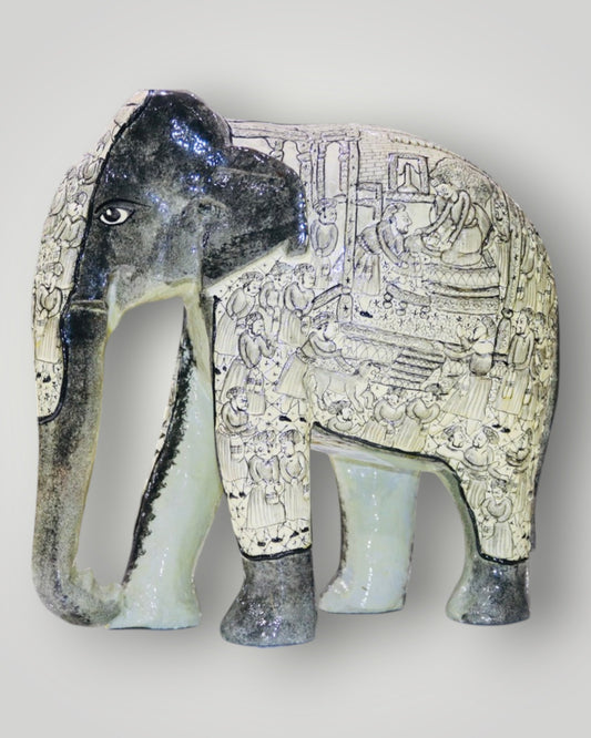 Gray Paper Mache Embossed Darbar Design Elephant