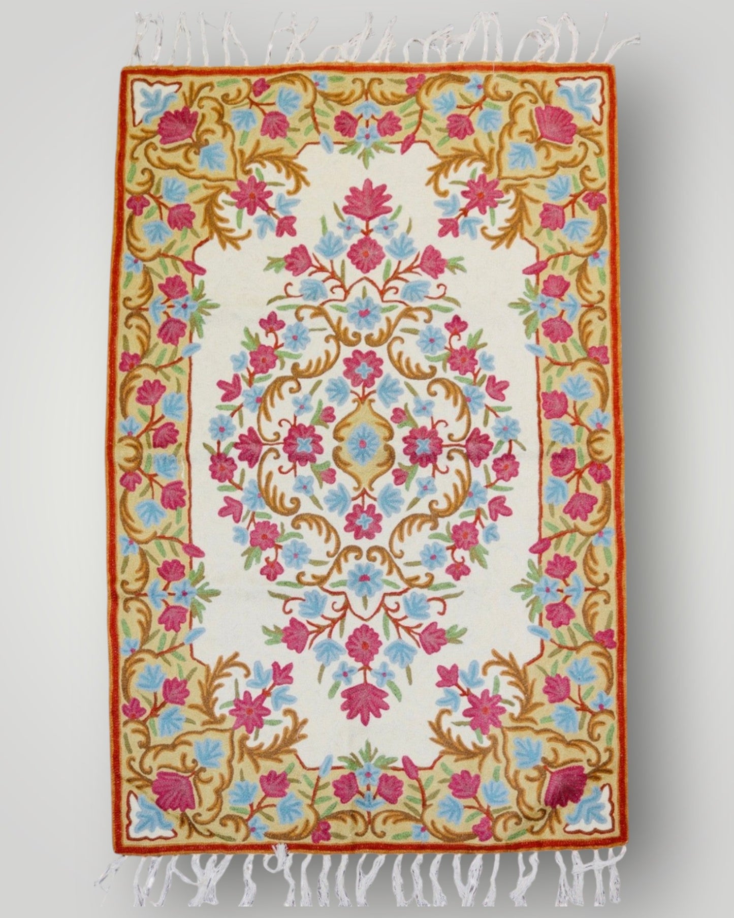 Silk Chainstitch Handmade Rug Floral Rug