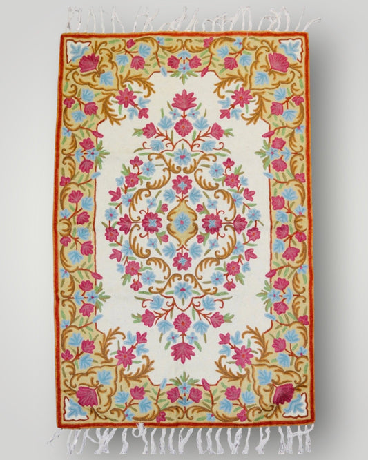Silk Chainstitch Handmade Rug Floral Rug