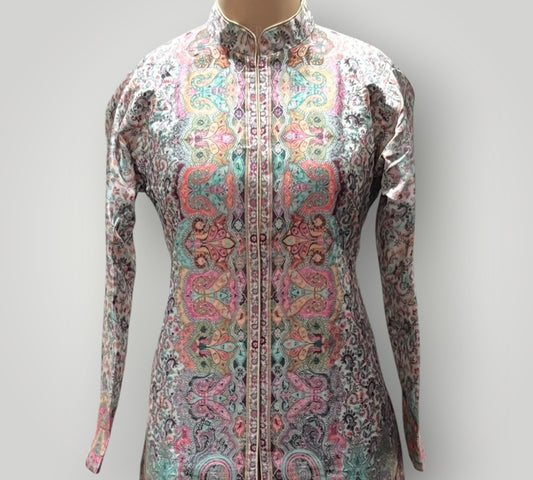 Multicolour Fine Silk Kani Weaved Coat