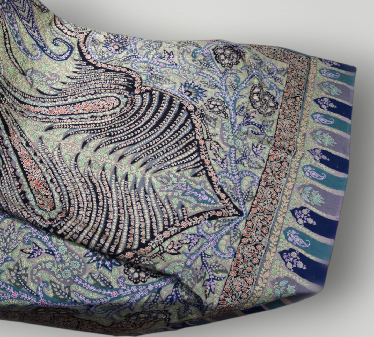 Light Green Multiolour Pure Pashmina Kalamkari Shawl