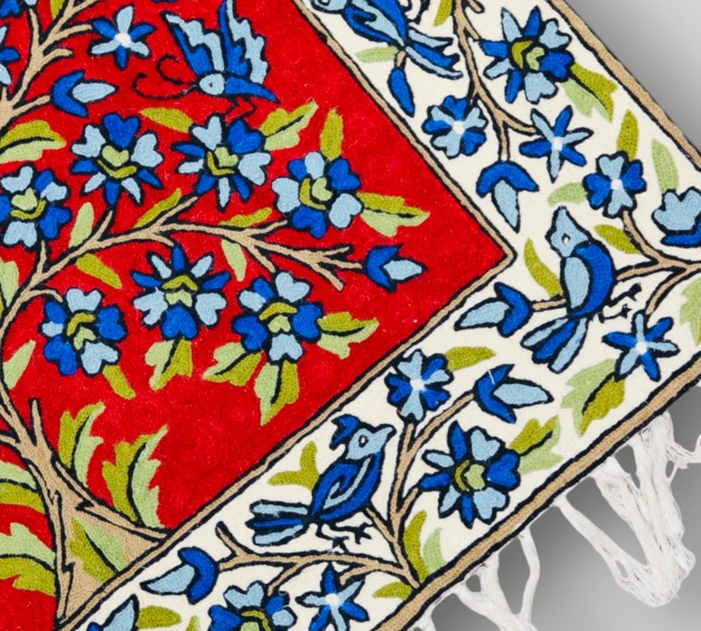 Silk Chainstitch Handmade Tree Of Life Rug