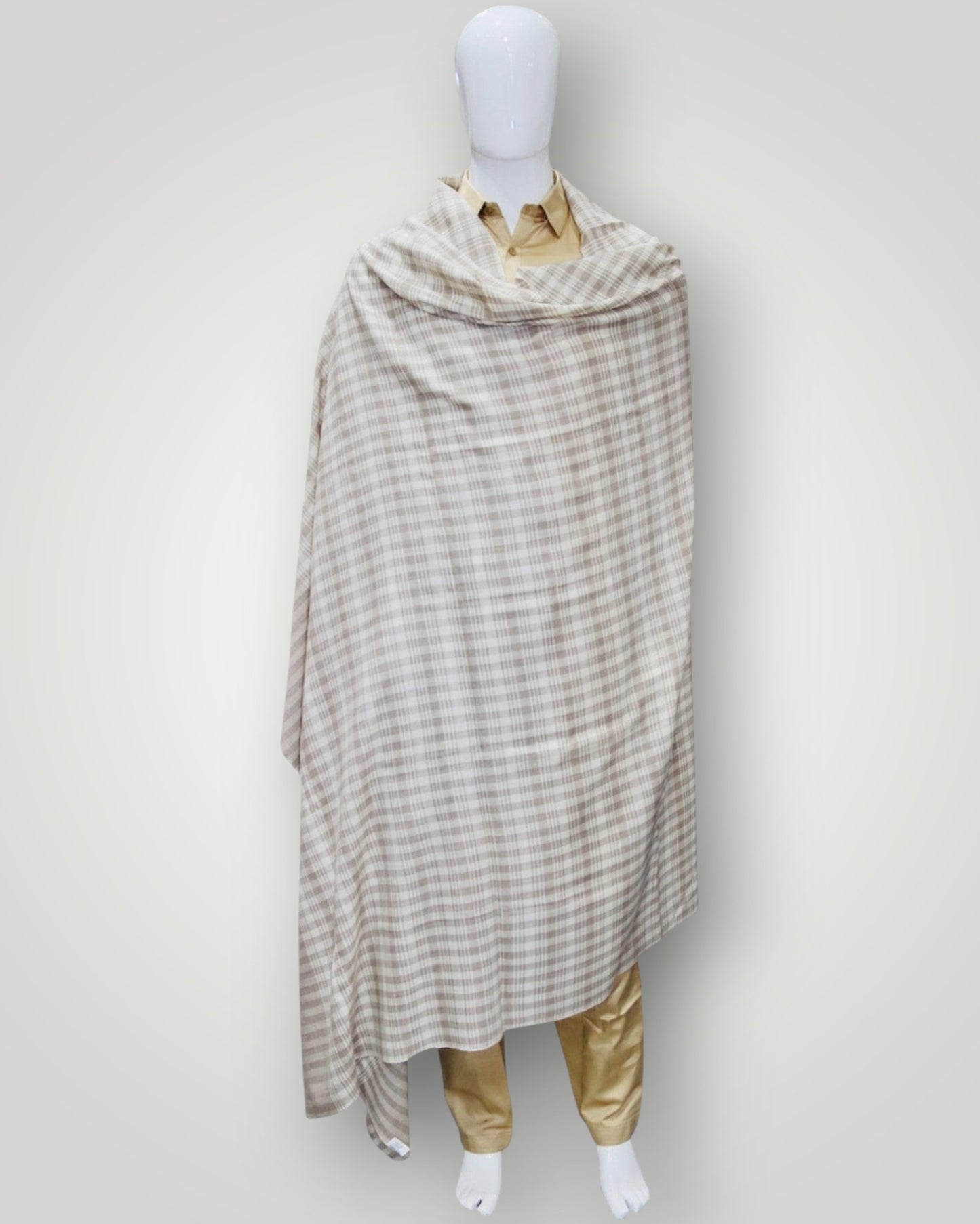 White Beige Pure Pashmina Check Gents Shawl