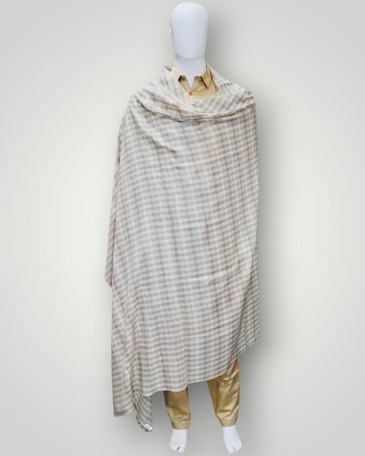 White Beige Pure Pashmina Check Gents Shawl