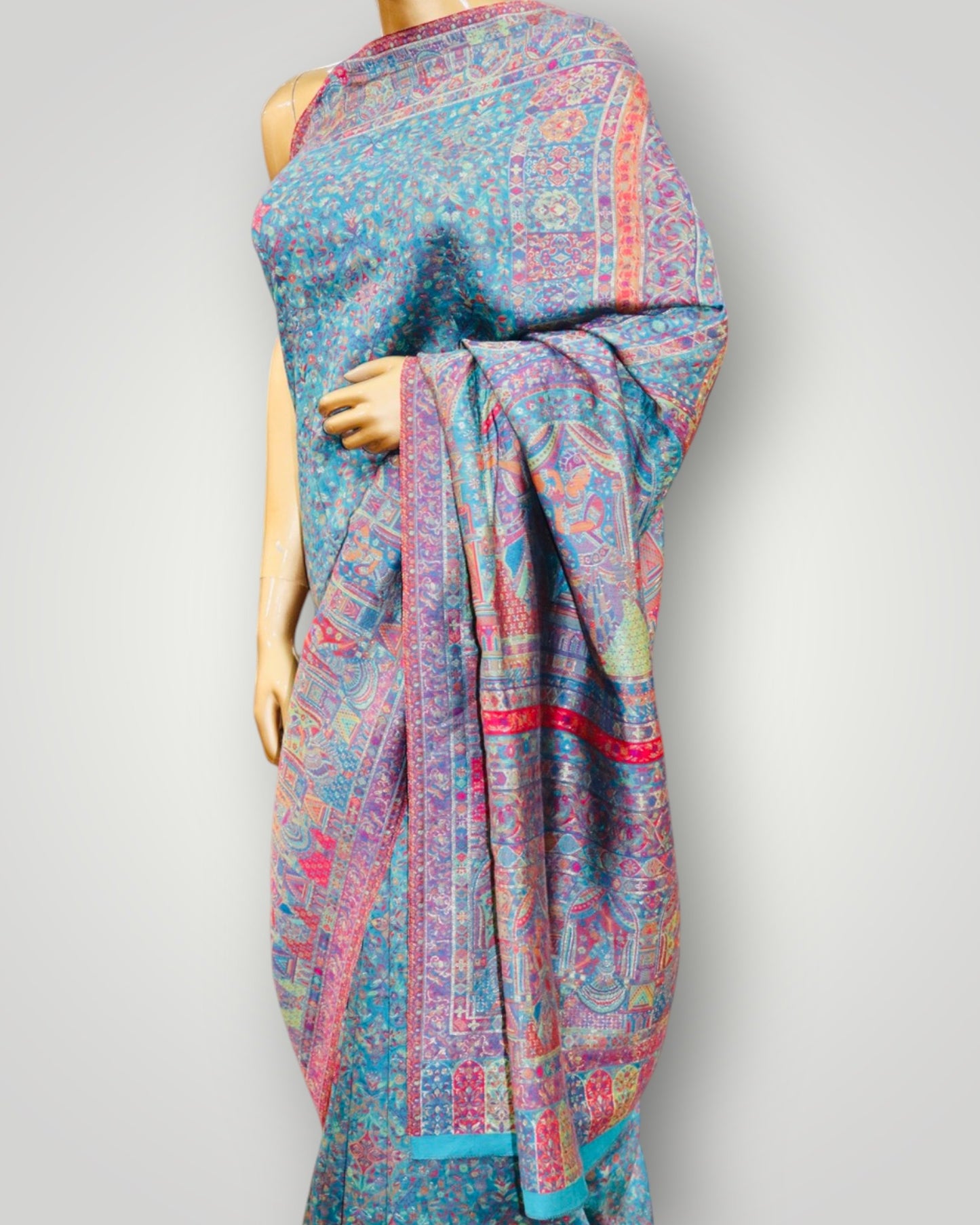 Dark Teal Pure Silk Kani Saree
