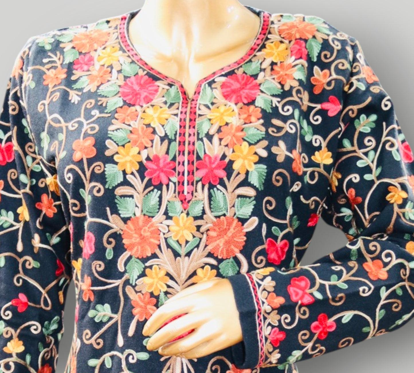 Multicolour Handwork Ari Wool Pheran