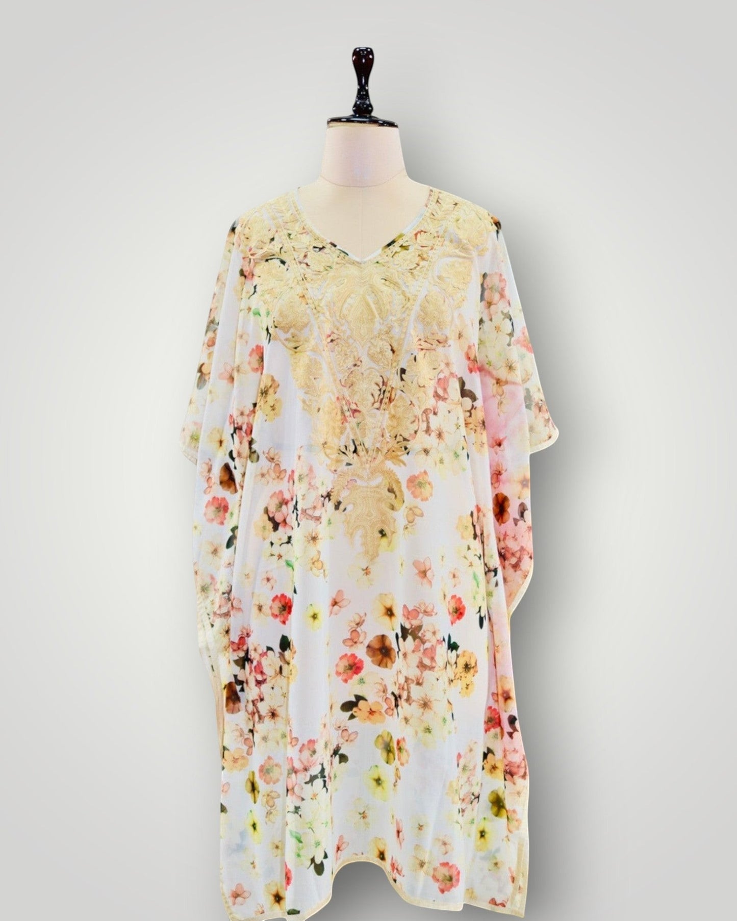 Light Blue Georgette Printed Ari Short Kaftan
