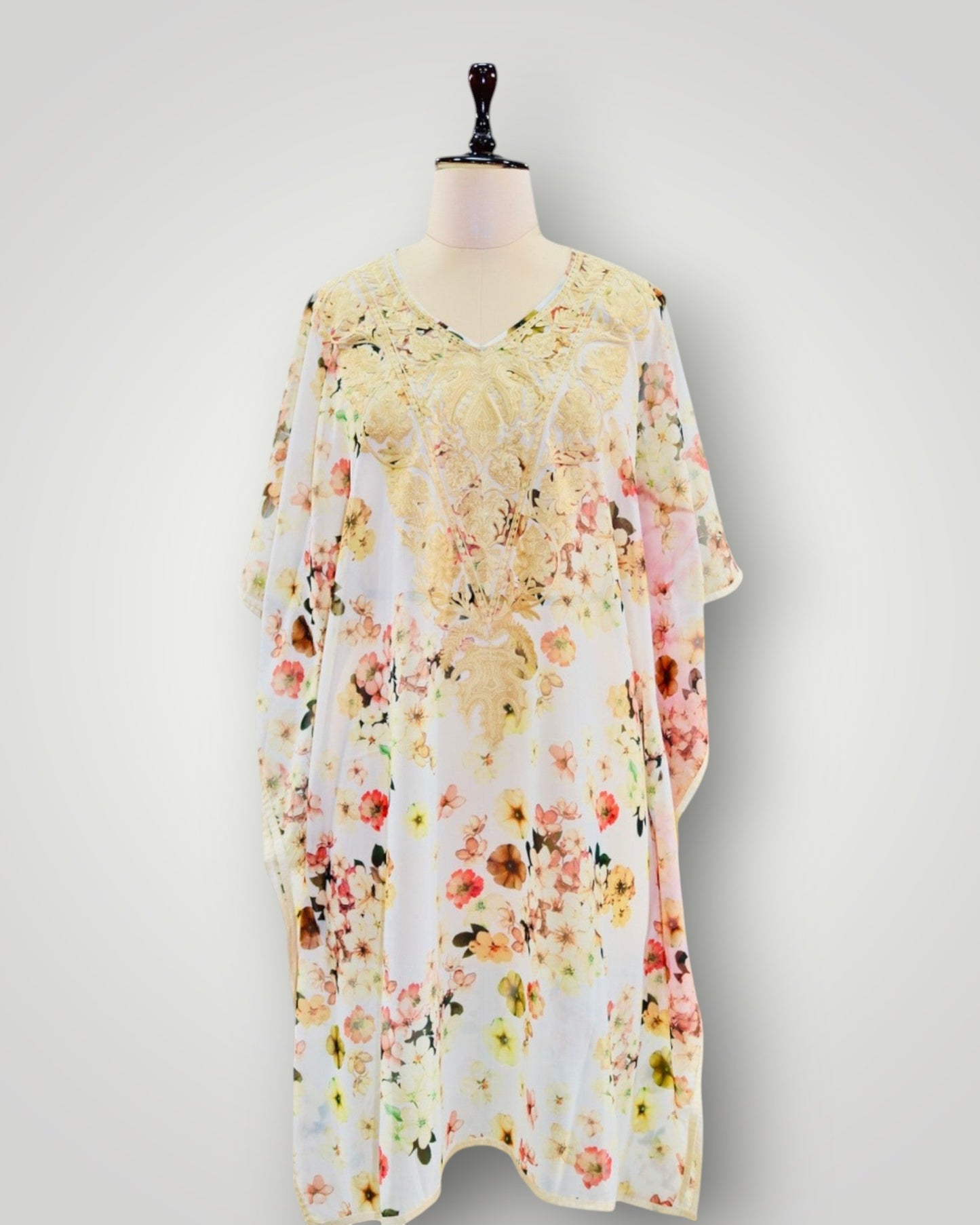 White Georgette Printed Ari Short Kaftan
