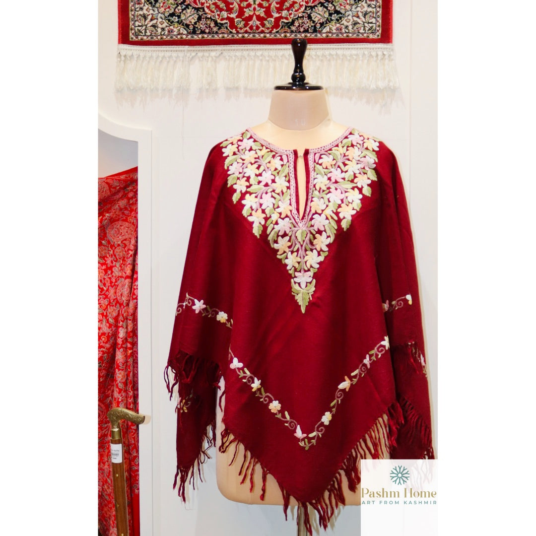 Black Multicolour Embroidery Handwoven Poncho