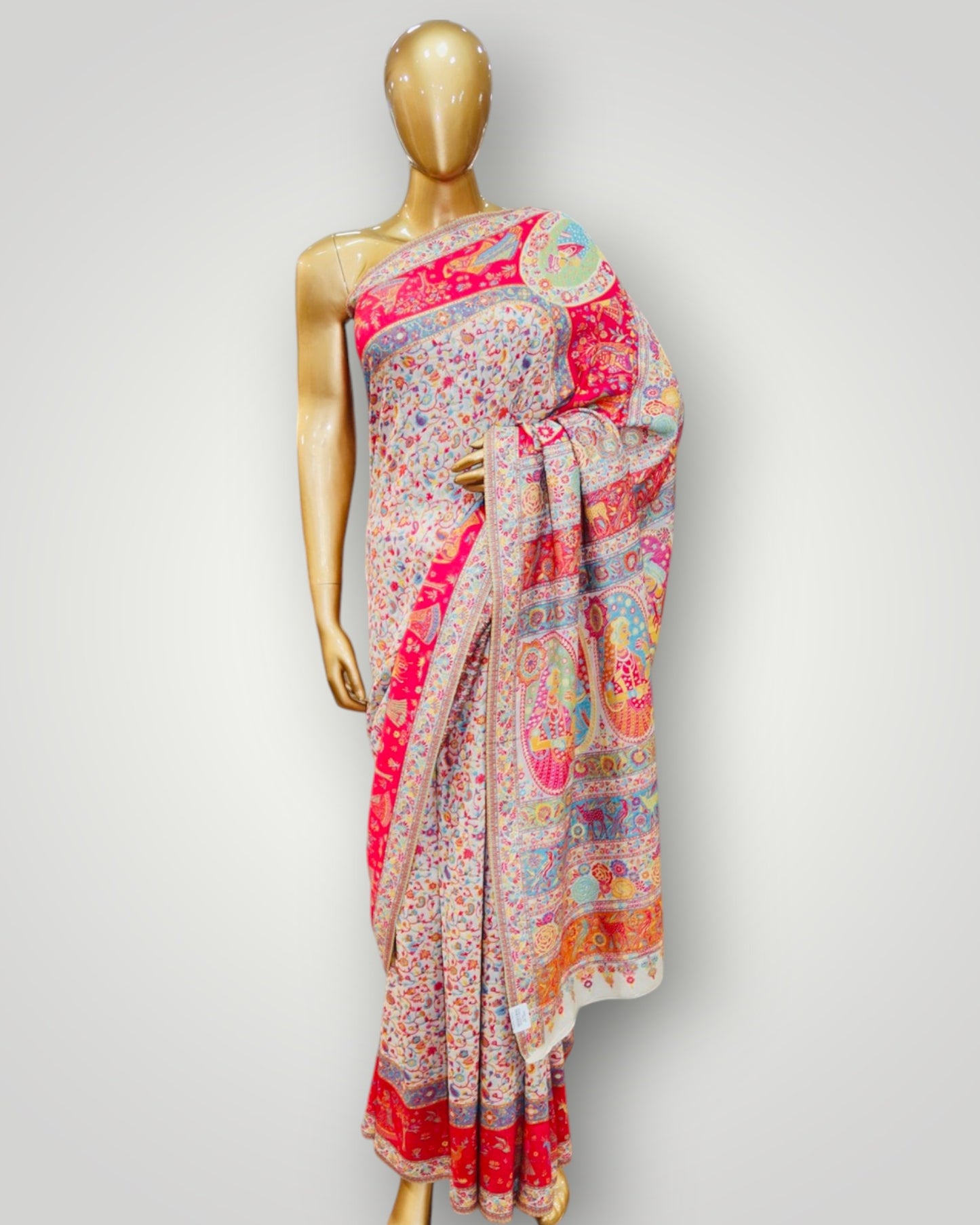 Beige Raja Rani Design Kani All Over Silk Saree